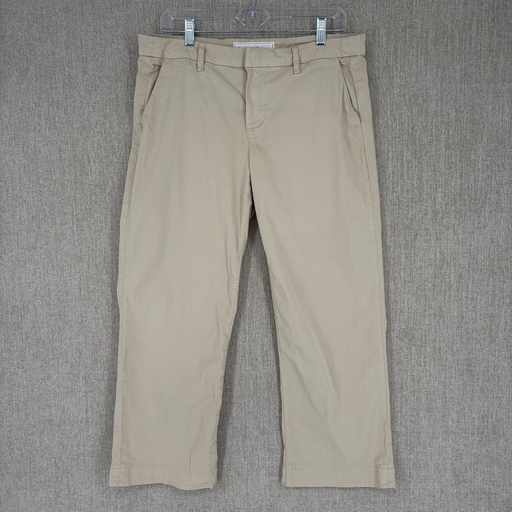 Frank & Eileen Pants Womens 10 Tan Westport Chino Ankle Crop Wide Leg Mid Rise - Picture 2 of 13